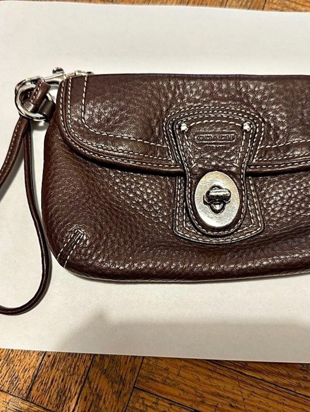 Coach Legacy Leather Turnlock Flap Wristlet Brown
